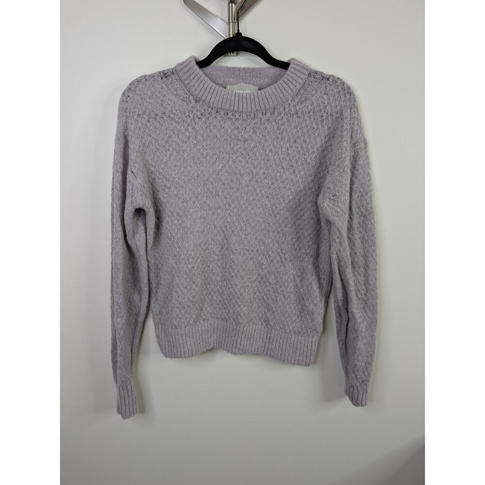 Everlane Oversize Crewneck Sweater Alpaca Wool Blend Sz XS Lavender Diamond Knit